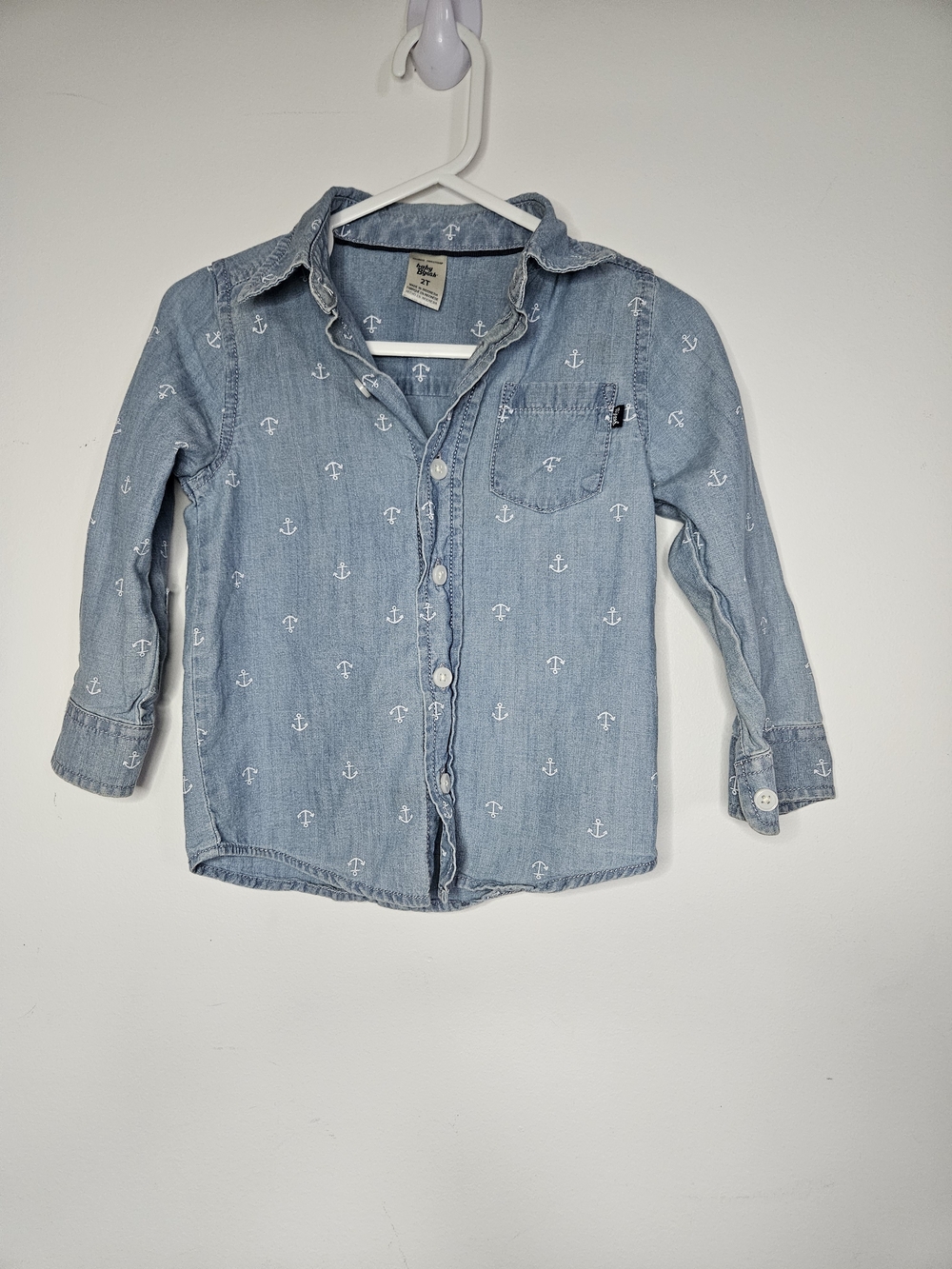 Baby OshKosh B'gosh Chambray Denim Anchor Button Up Shirt Size 2T Toddler🩷
